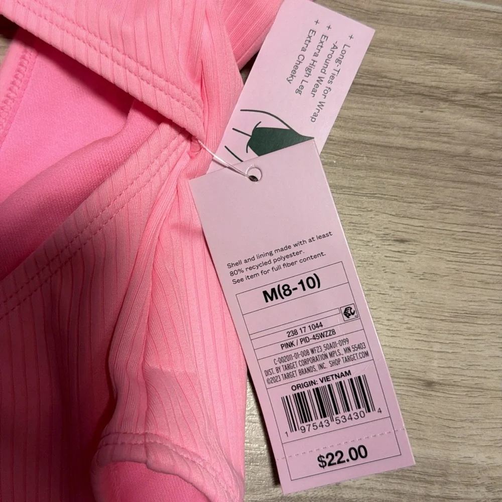 wild fable Pink Ribbed One-Piece Swimsuit with Front Cutout size M - Picture 3 of 4
